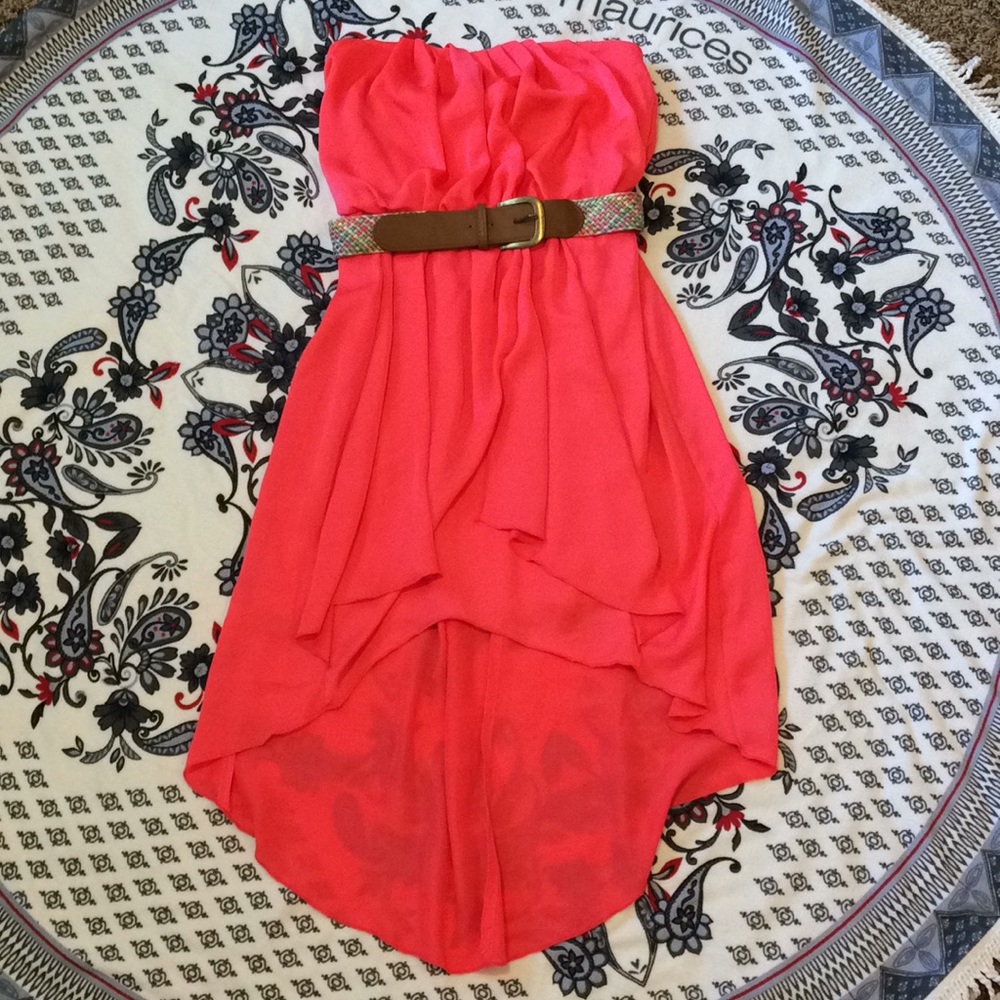 Jodi Kristopher hot pink strapless highlow dress